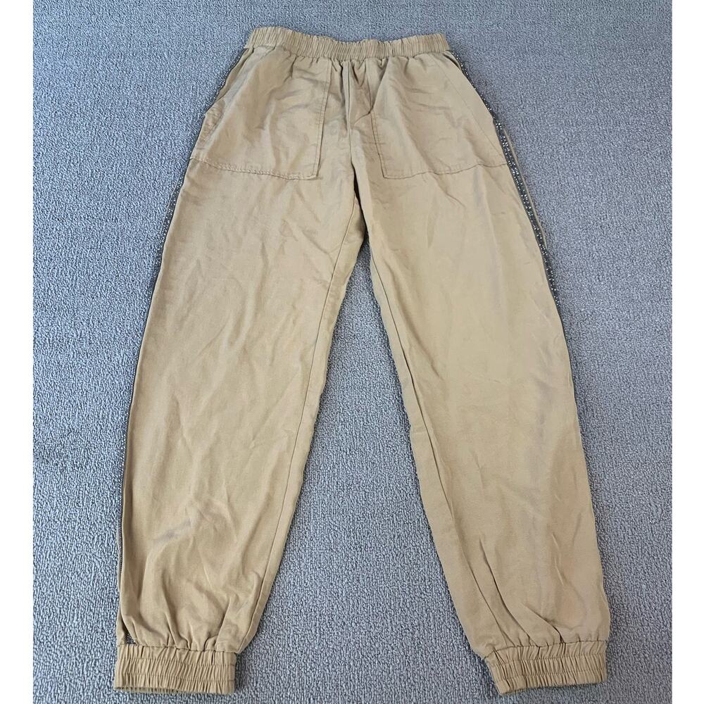 Zara Jogger Pants Rhinestone Side Stripe Tan Size XS